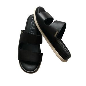 Calvin Klein Black Leather Diona Flat slip on sandals Size 10